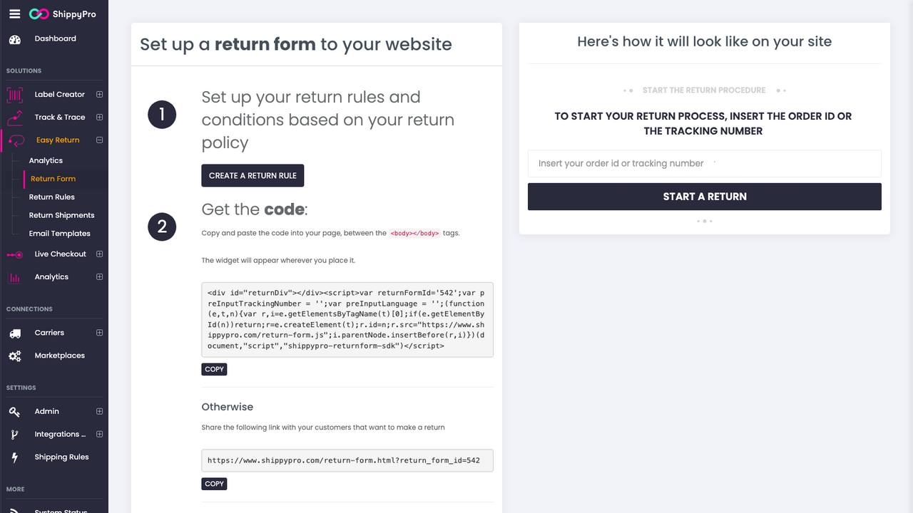 Crea il tuo Form di Reso per i tuoi resi Shopify