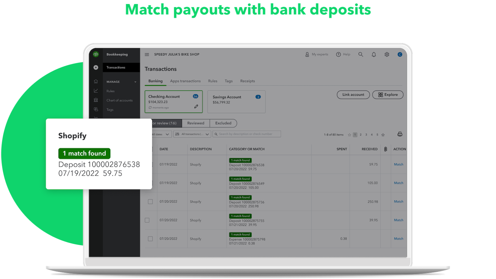 Match payouts with bank deposits