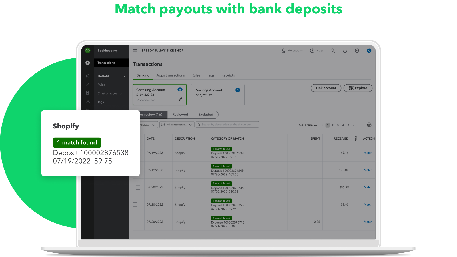 Match payouts with bank deposits
