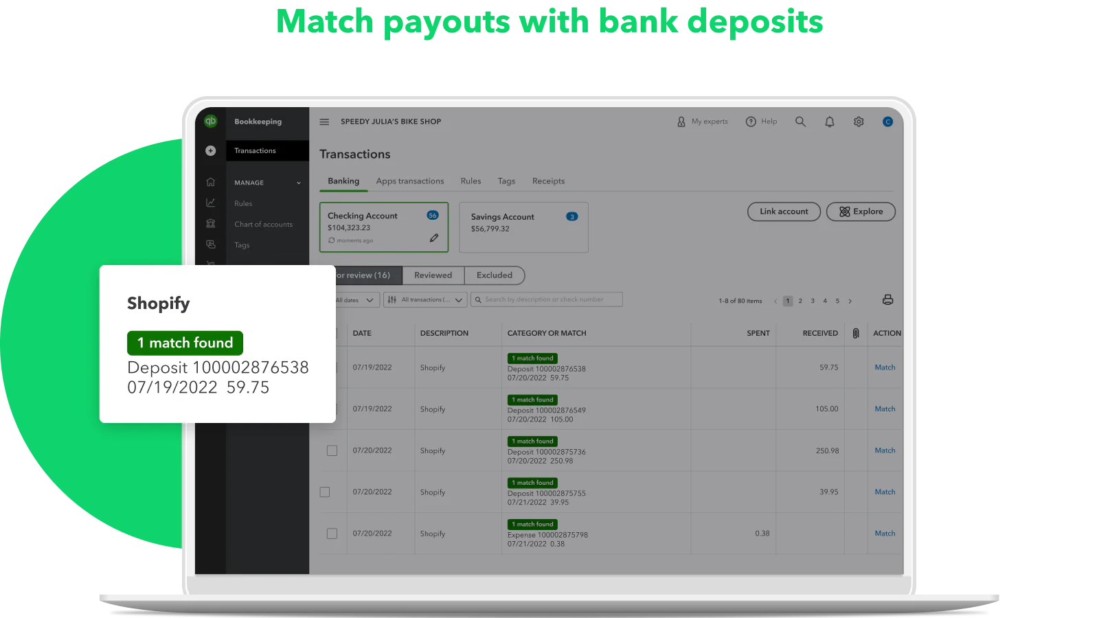 Match payouts with bank deposits