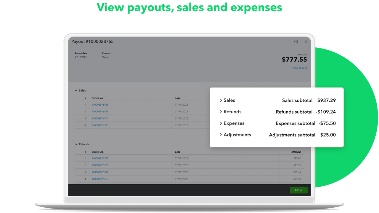 View payouts, sales and fees.