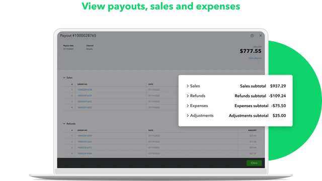 View payouts, sales and expenses