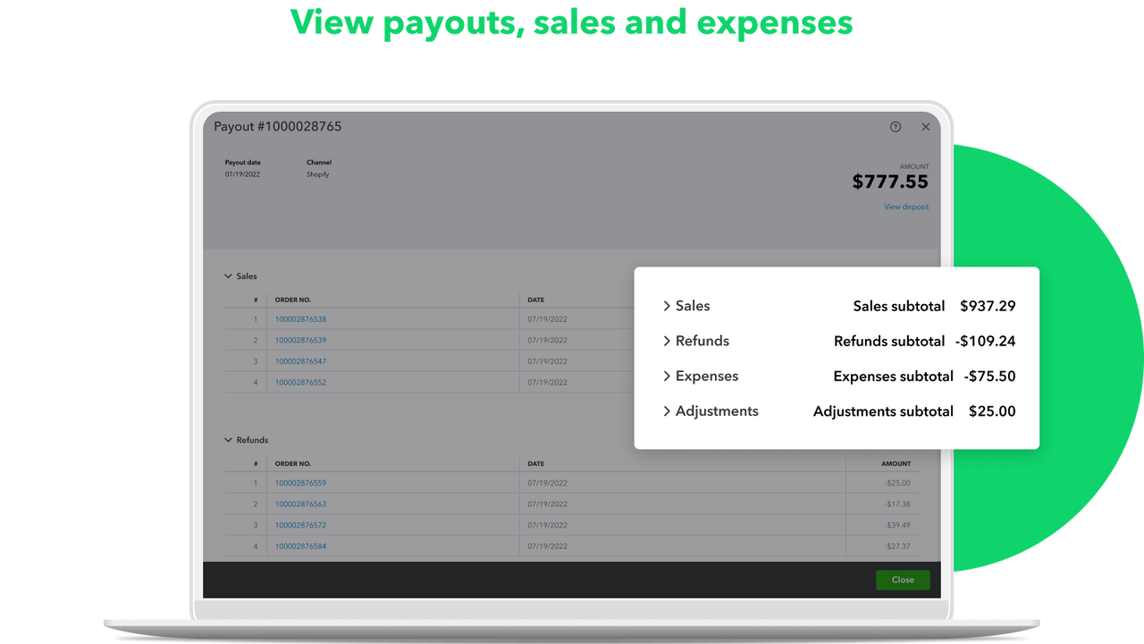 View payouts, sales and expenses