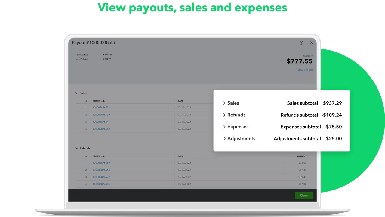 View payouts, sales and expenses