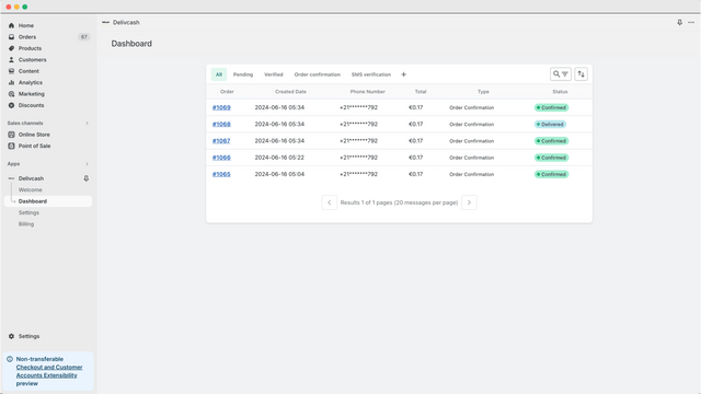 Page d'analytique | Delivcash