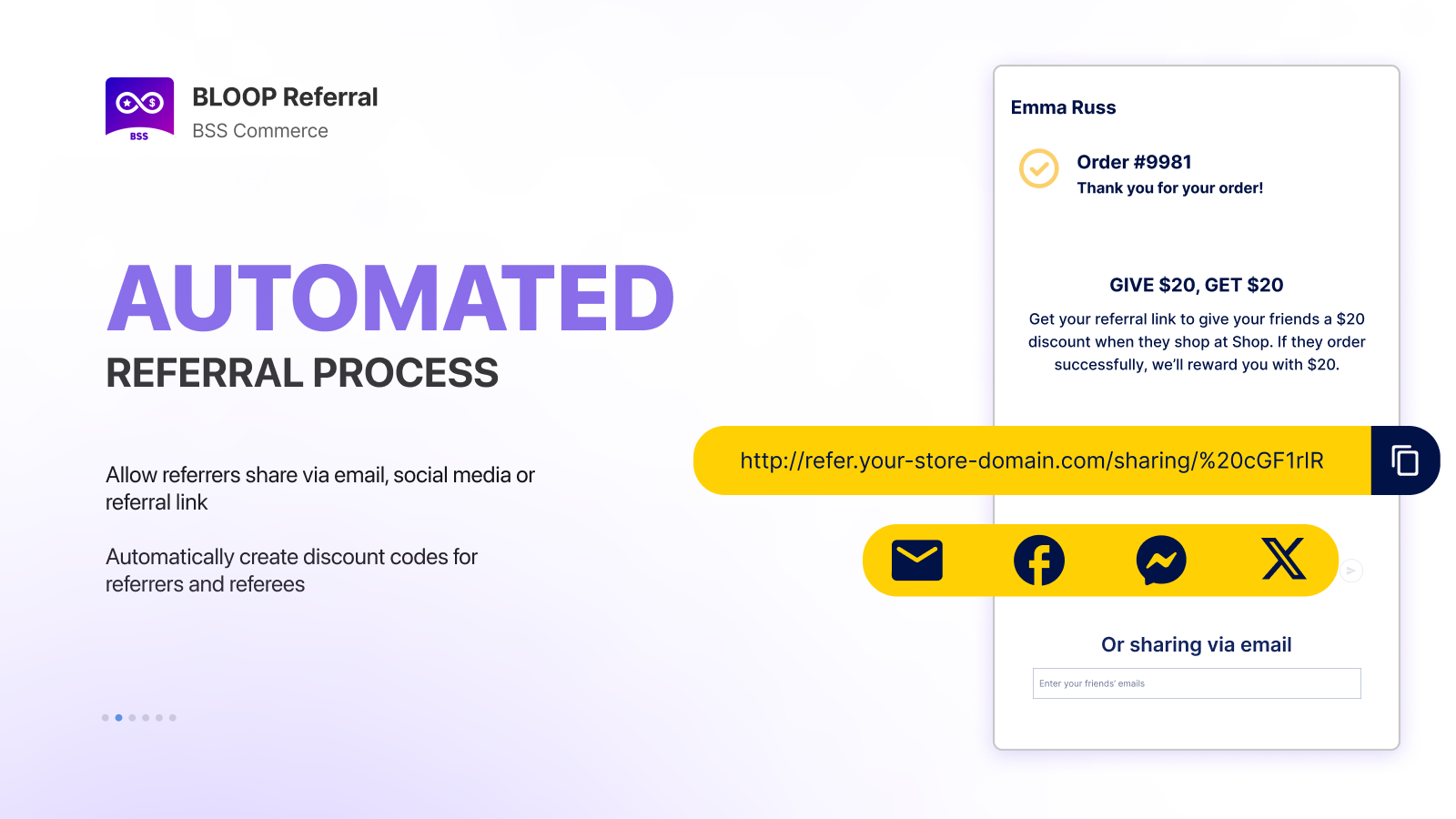 Automated rewards Process - Allow referrers share via email, soc