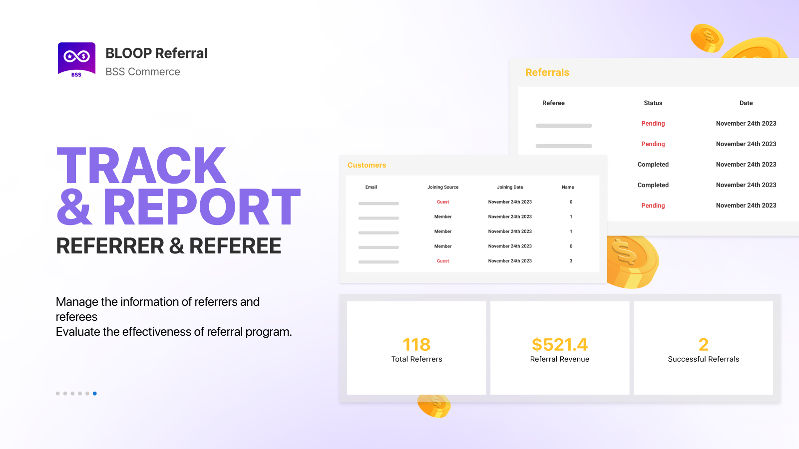 Track  & report referrers and referees - Evaluate effectiveness