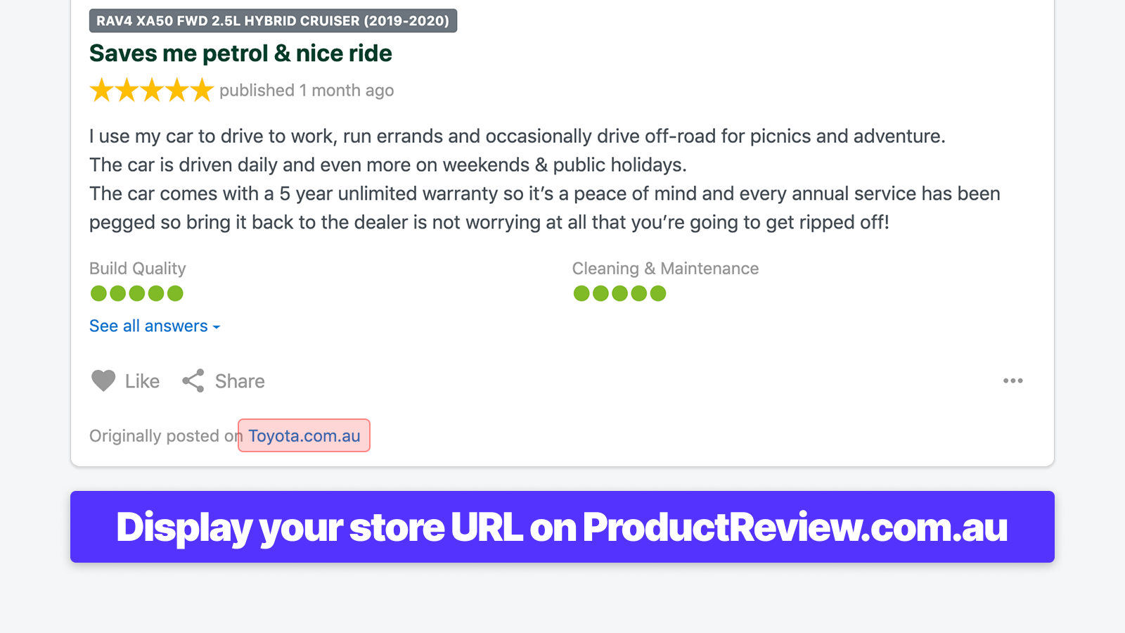 Display your store URL on ProductReview.com.au