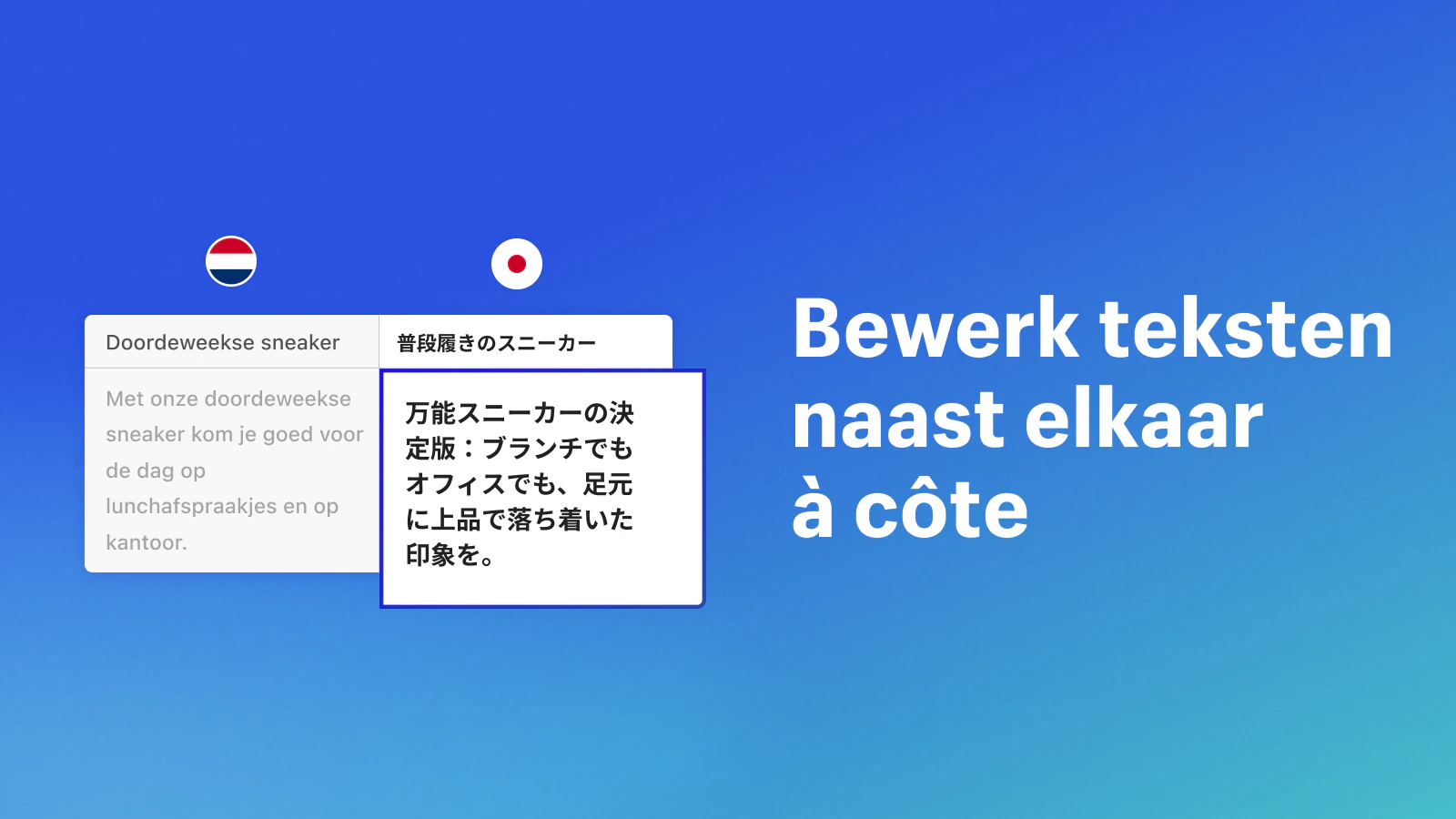 Bewerk teksten naast elkaar à côte