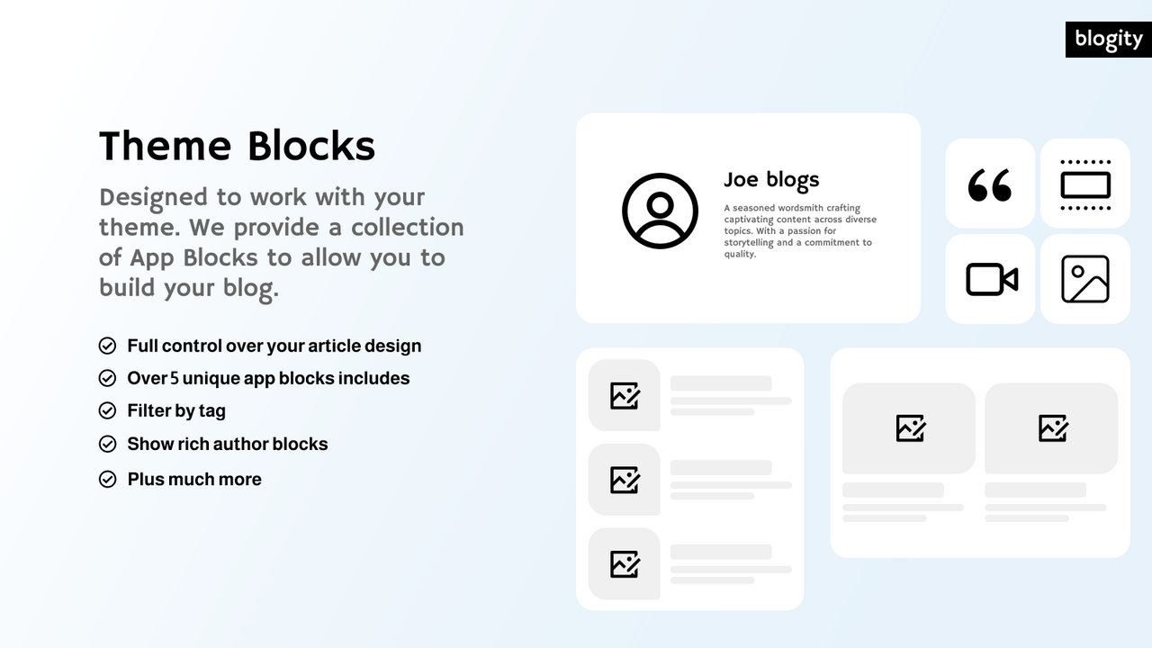 Una colección de bloques de aplicaciones para permitirte construir tu blog.