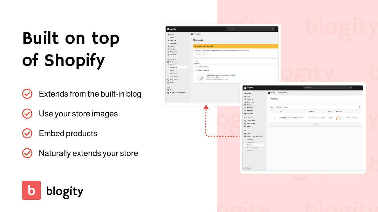 Construit sur Shopify, nous étendons la fonctionnalité de publication de blog de votre boutique