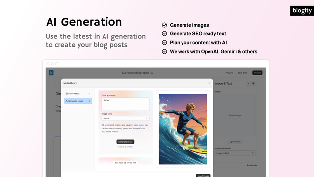 Use the latest in AI generation to create your blog posts