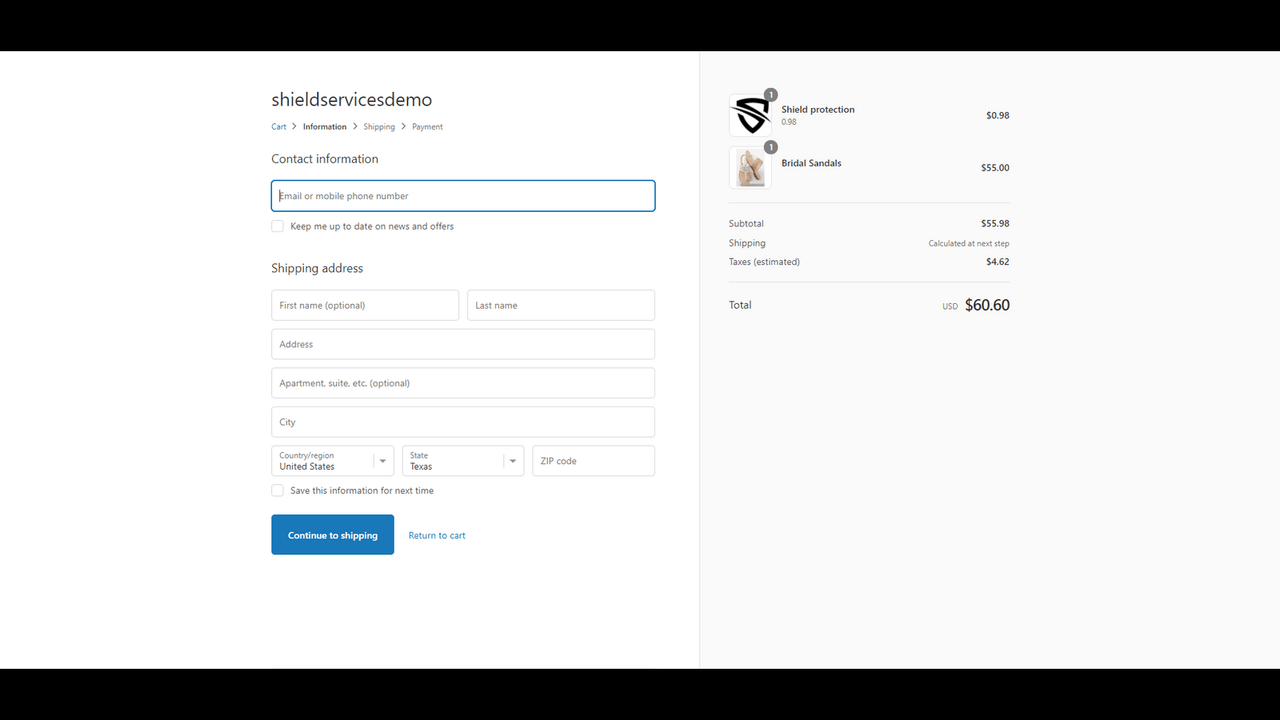 Kunden Checkout mit Lieferungsschutzgebühr