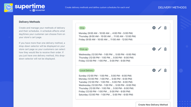 Créez des méthodes de livraison et définissez des horaires personnalisés pour chacune