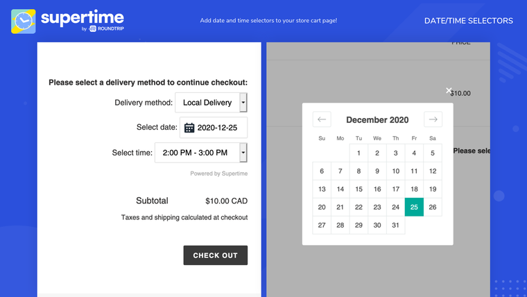 Supertime Delivery Date Picker Screenshot