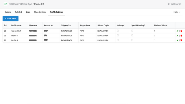 Shipper profile settings