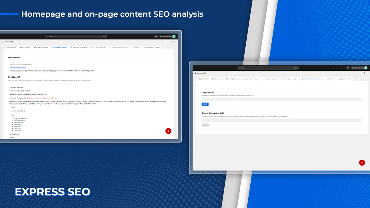 Análisis de SEO de contenido de la página de inicio y en la página