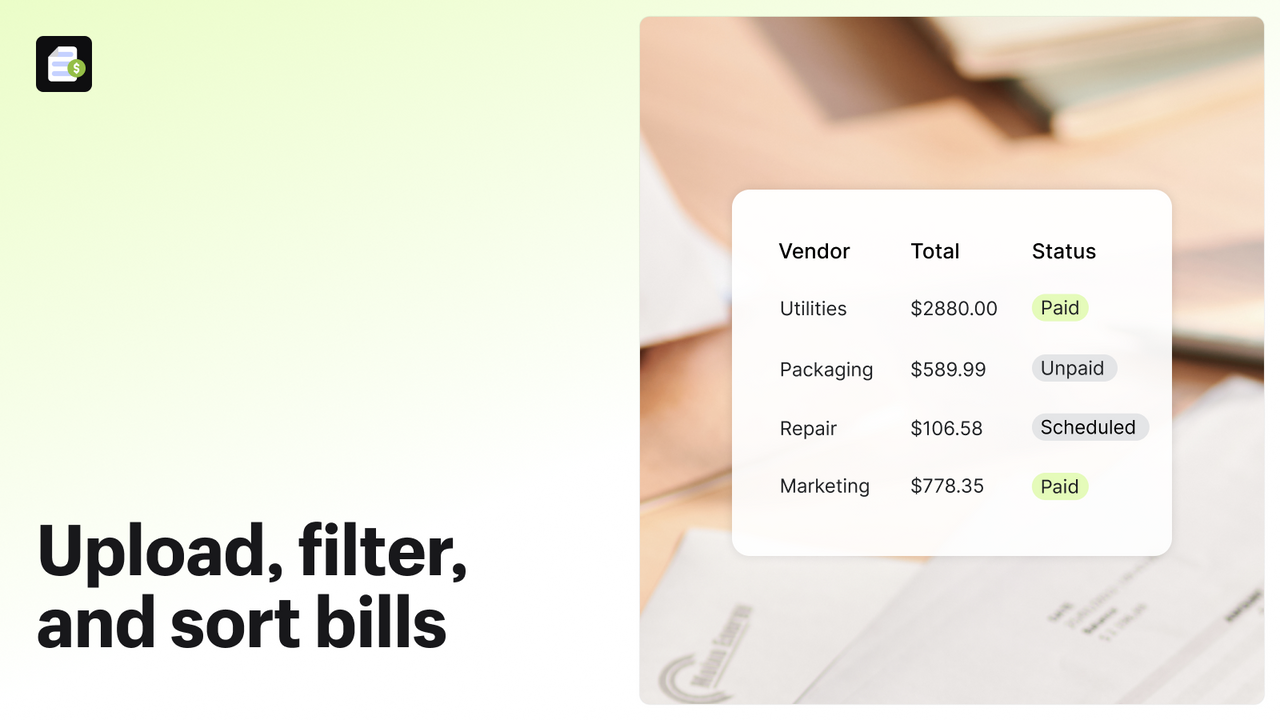 Upload, filter, and sort bills
