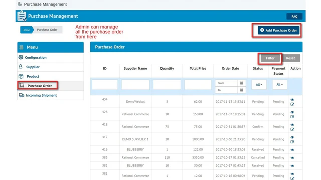 Purchase Order Listing