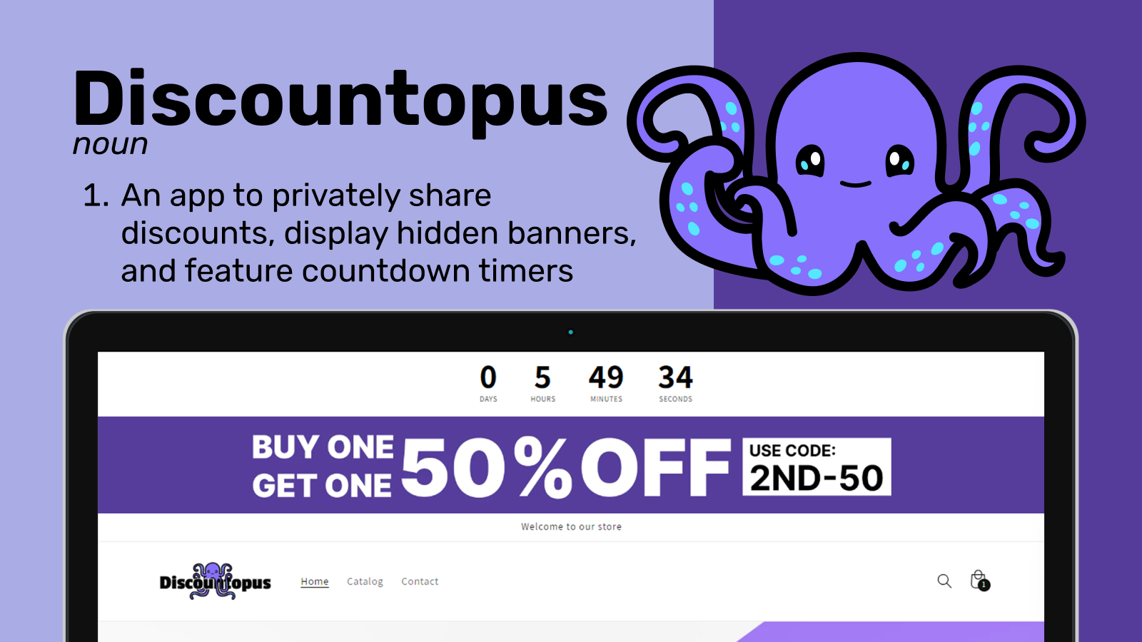 Discountopus, teilen Sie Rabatte und zeigen Sie versteckte Banner