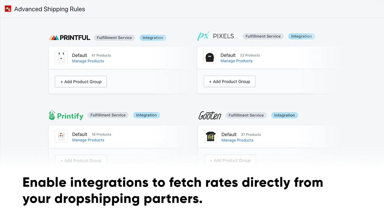 Habilita integraciones para obtener tarifas directamente de los dropshippers