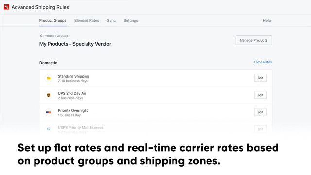 Set up flat rates and real-time carrier rates based on products