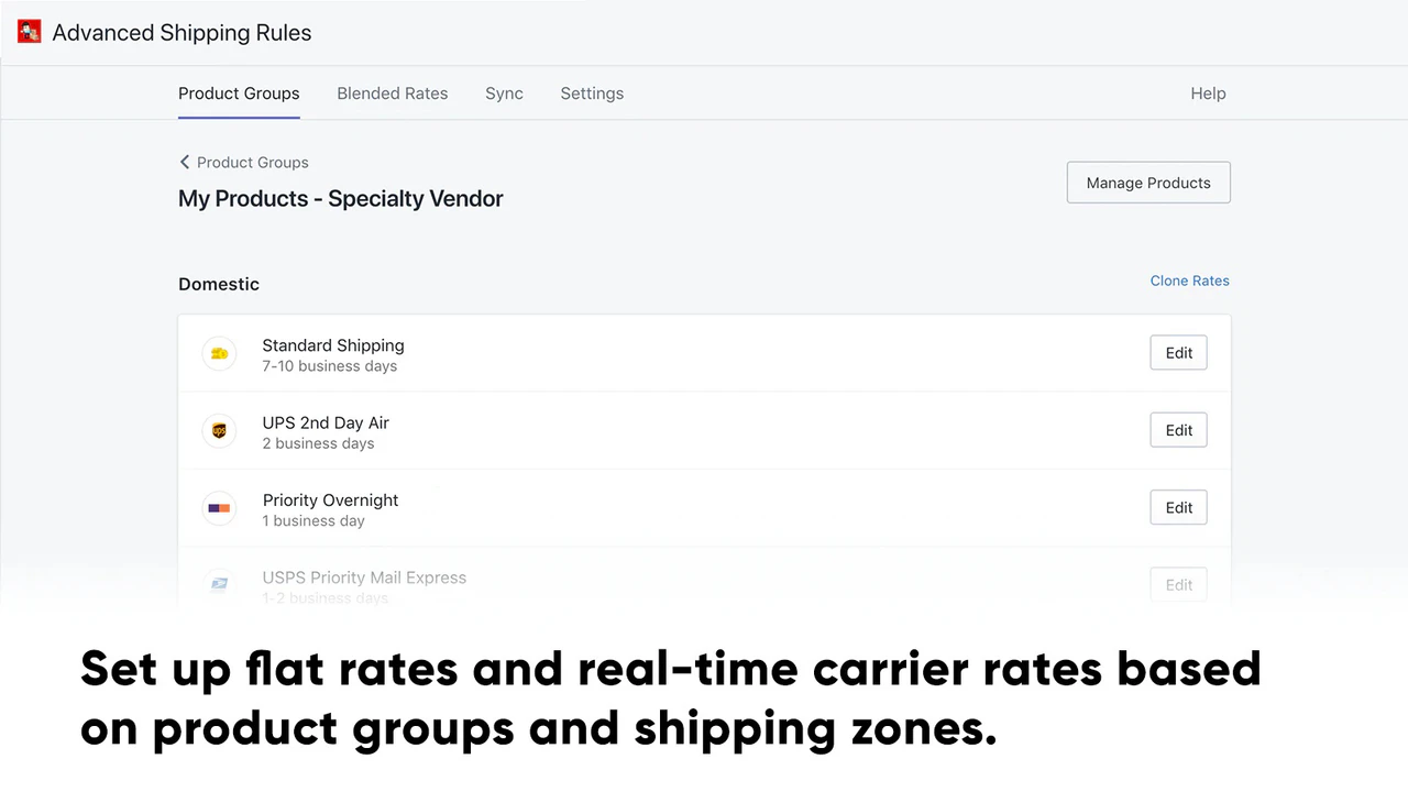 Configura tarifas planas y tarifas de transportista en tiempo real basadas en productos