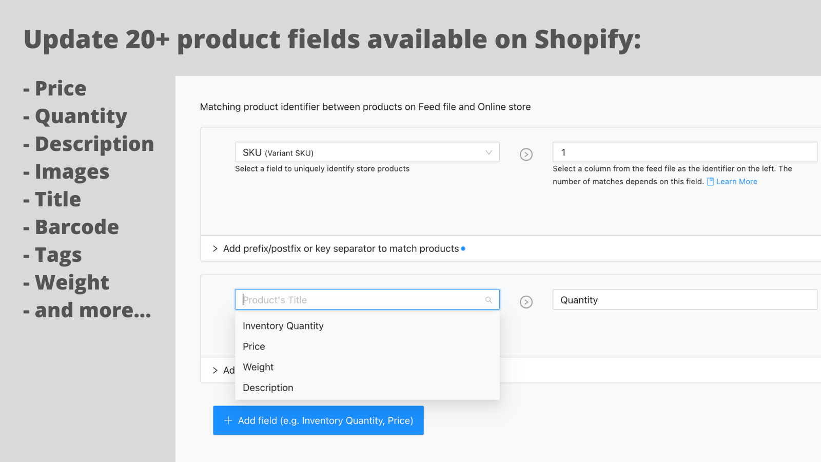 Stock Sync: Automate Inventory - Import or update existing products from any spreadsheet type'