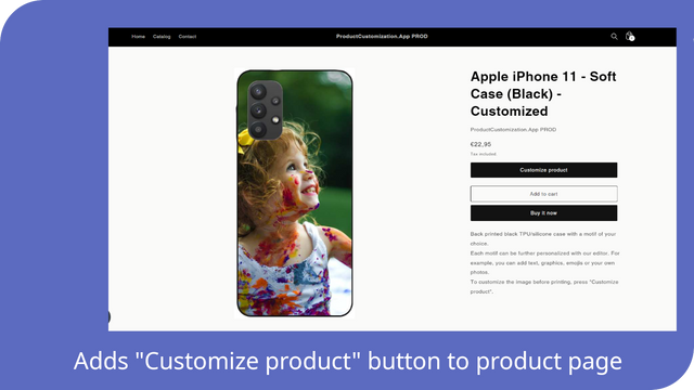 Adds "Customize product" button to product page