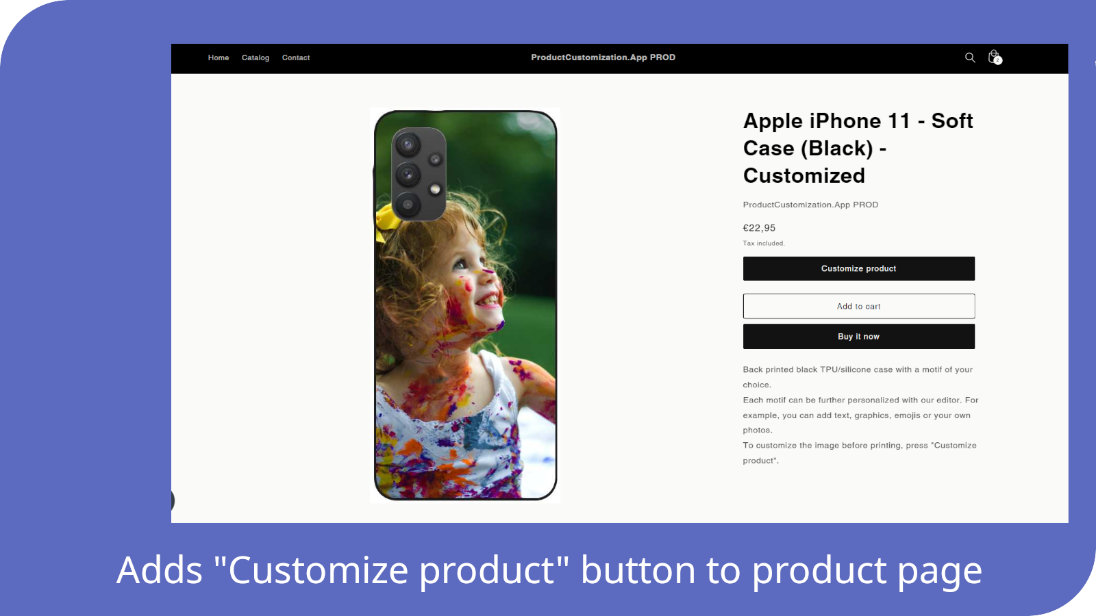 Adds "Customize product" button to product page