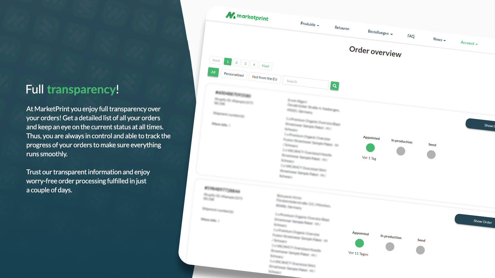 Full transparency with MarketPrint: Print On Demand dropshipping