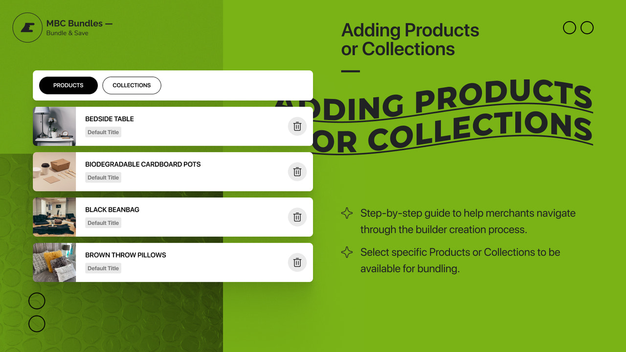 Añadiendo colecciones de productos paso a paso a la página del constructor de paquetes
