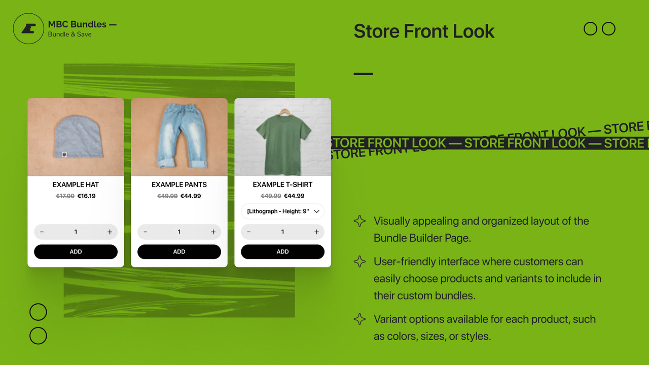 Visually appealing bundle builder page for customer selection