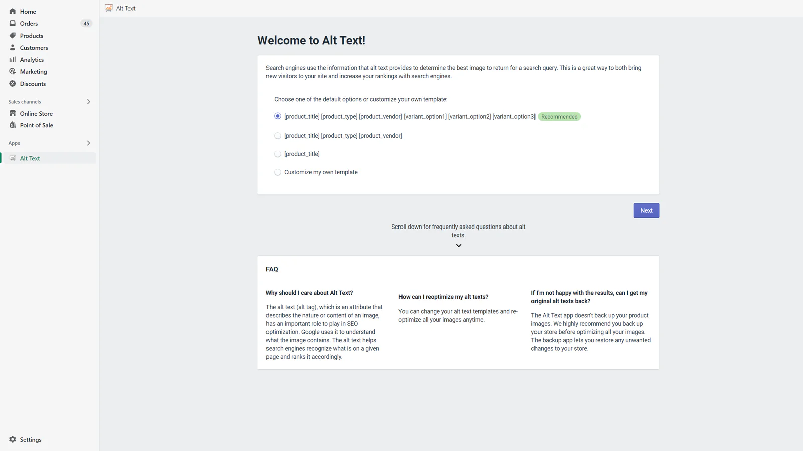 Automatische Aktualisierung der Alt-Texte von Produktbildern mit Vorlagen