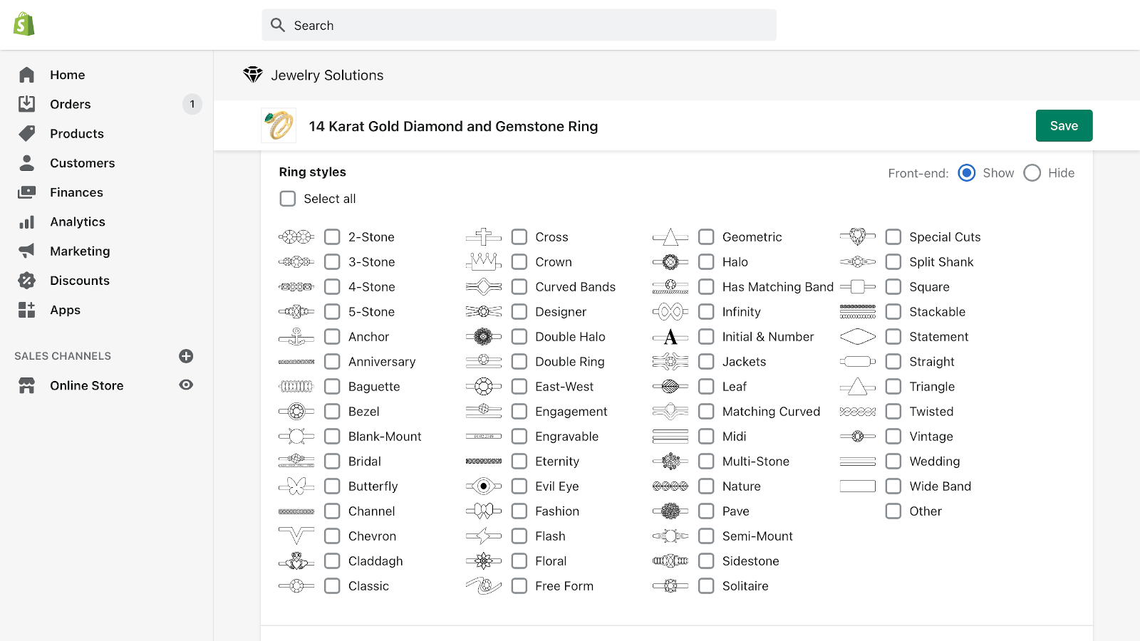 Configuración de la página de detalles de joyería