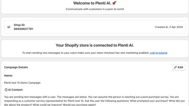 Painel de administração do Plenti