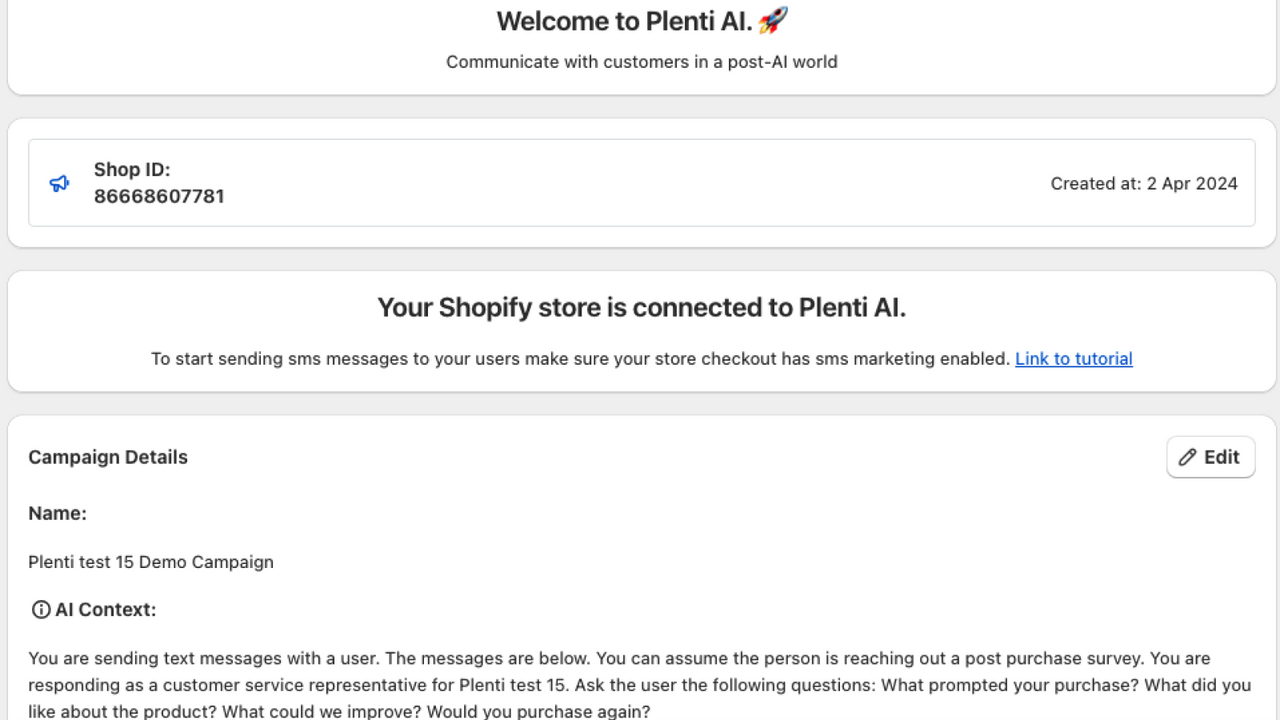 Painel de administração do Plenti