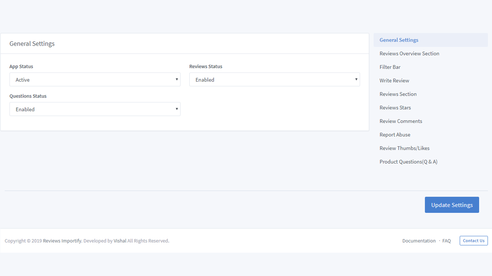 Configuraciones de la aplicación de reseñas