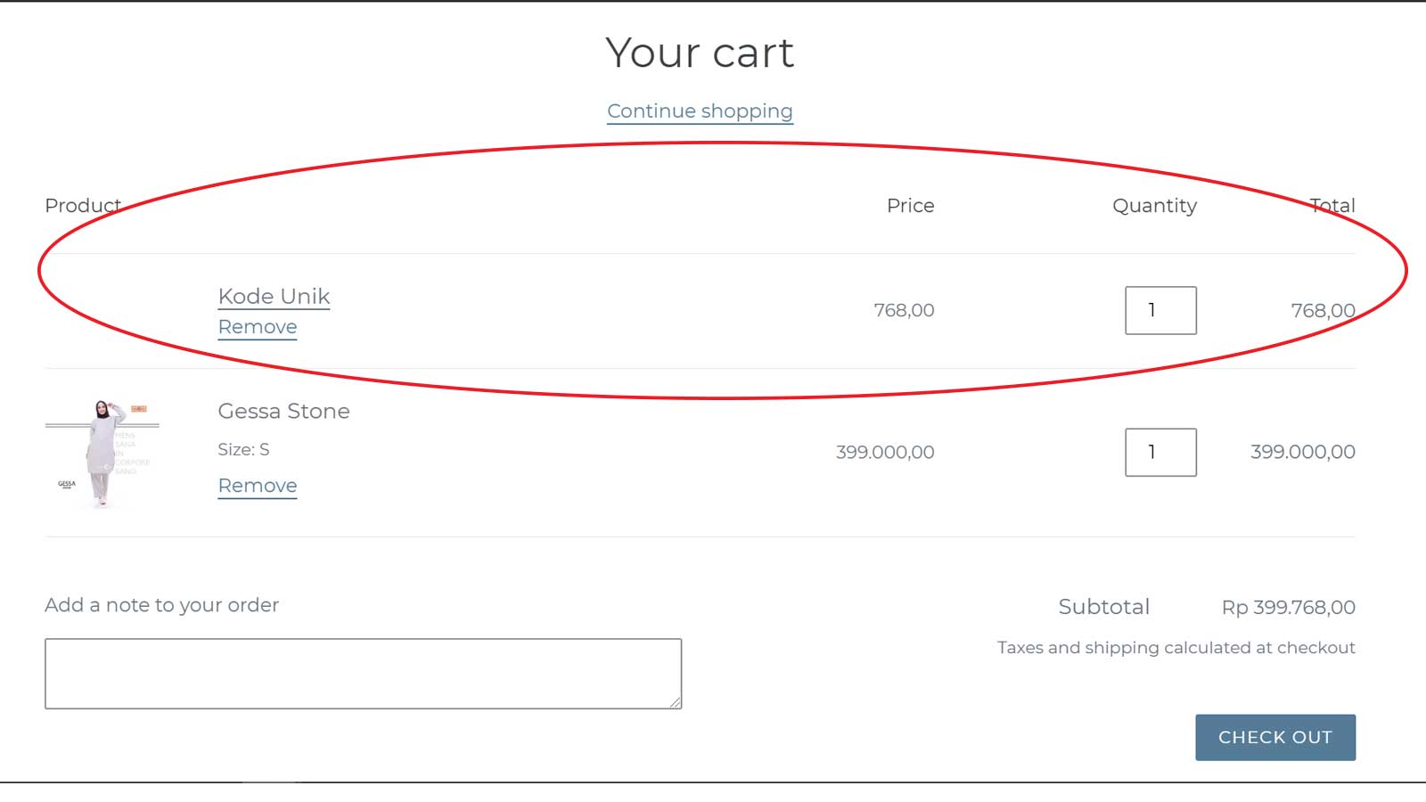 UniqueTransactions quando o cliente está na página de checkout