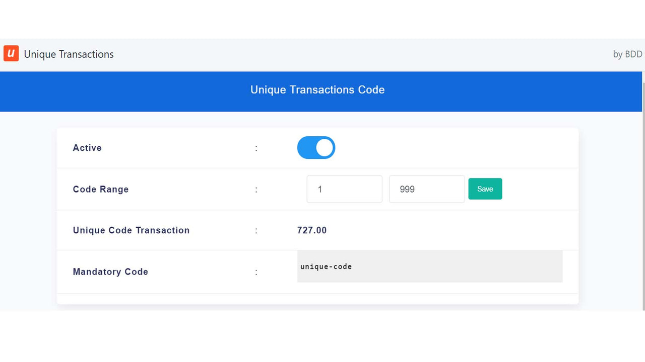 Você pode definir o número de faixa para o seu código único