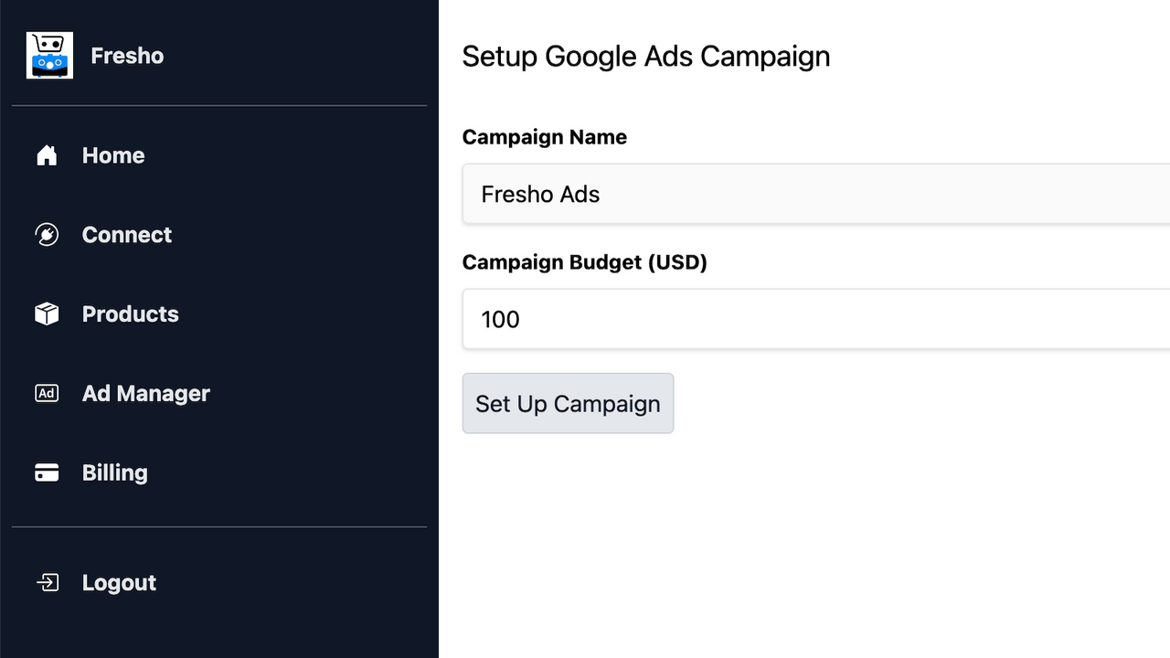 Tela de configuração de campanha