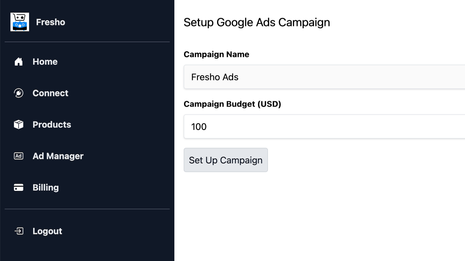 Tela de configuração de campanha