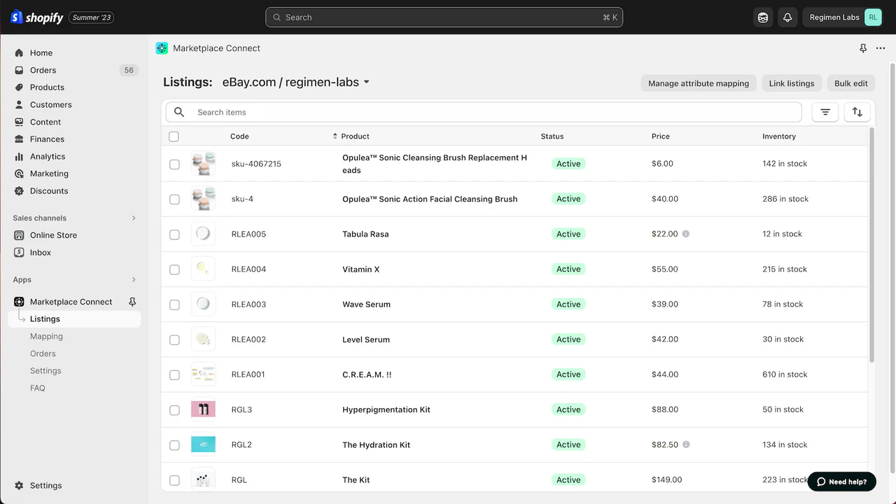 Verwalten Sie Marktplatzeinträge in Shopify