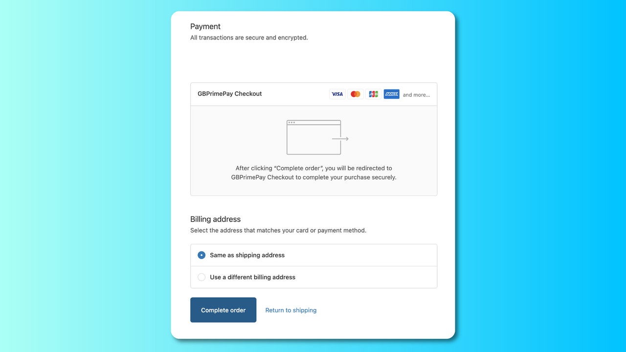 Select GBPrimePay Checkout to make a payment