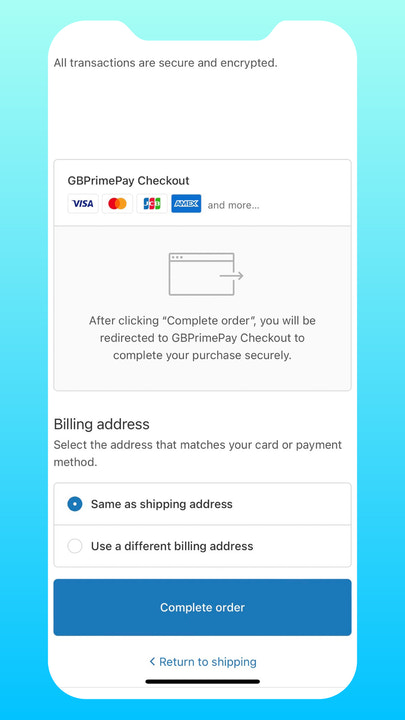 Selecteer GBPrimePay Checkout via mobiel