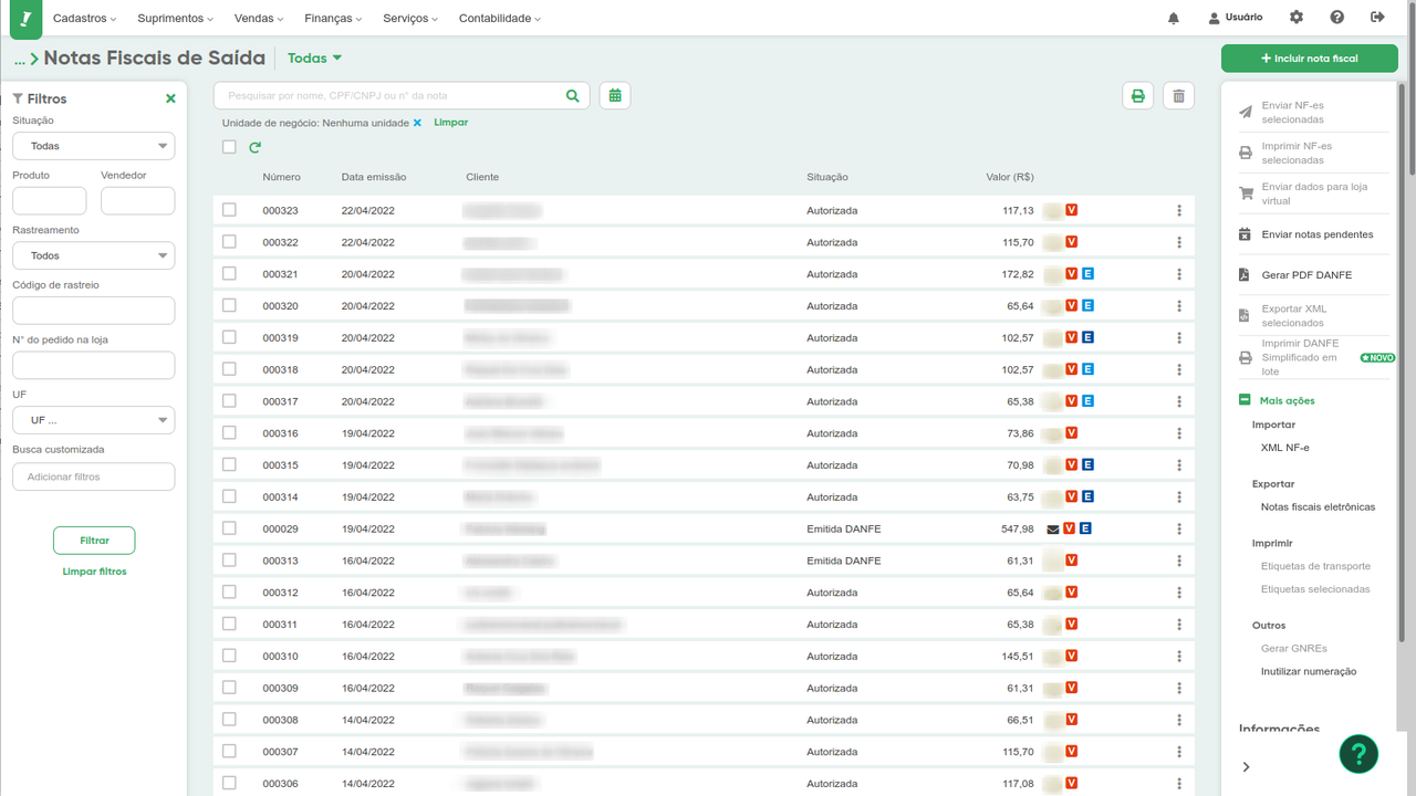 Listagem de Notas Fiscais