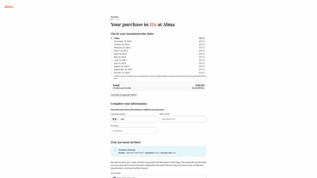 Alma checkout page