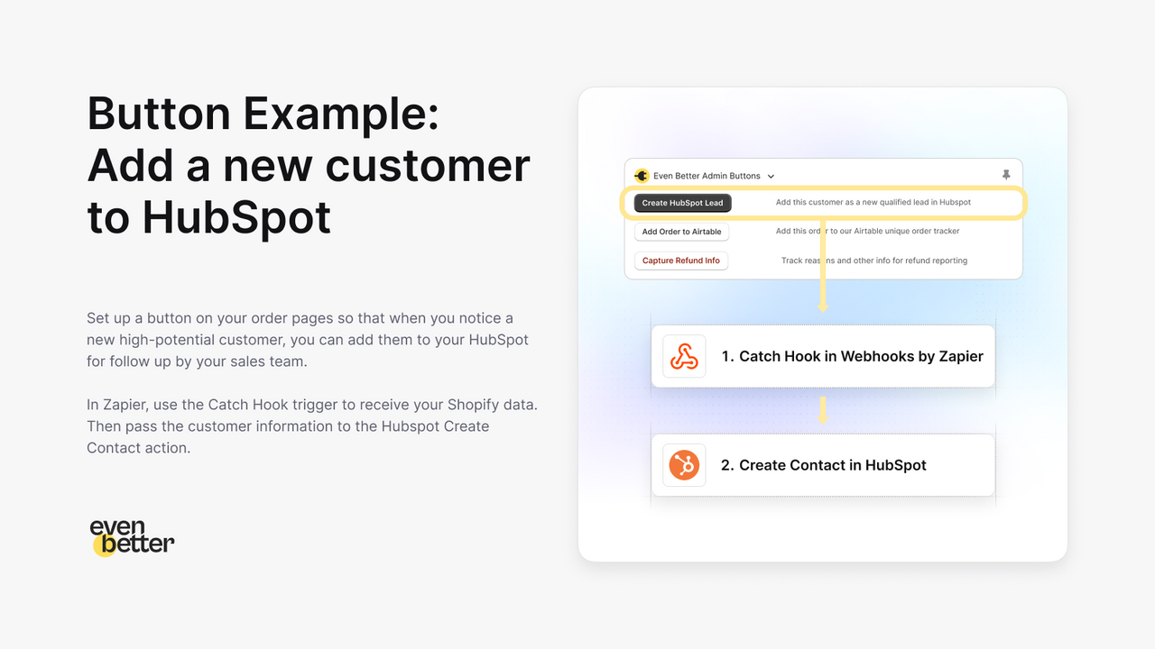 Exemple de bouton : ajouter un nouveau client à HubSpot