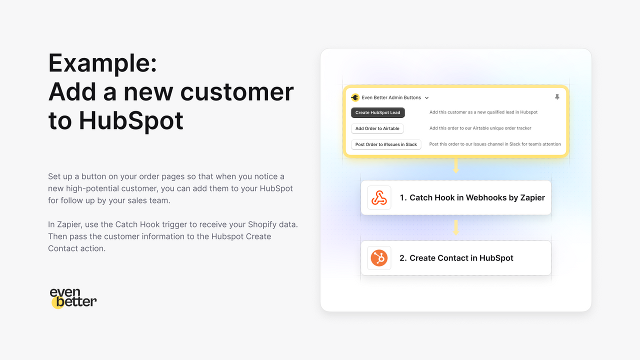 Button example: add a new customer to HubSpot