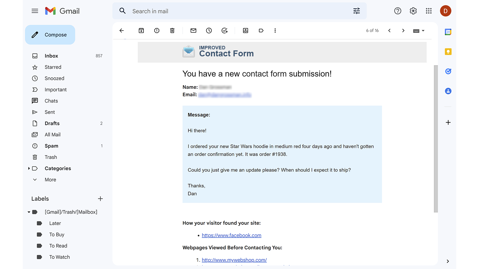 Recevez les soumissions de formulaire de contact dans votre email
